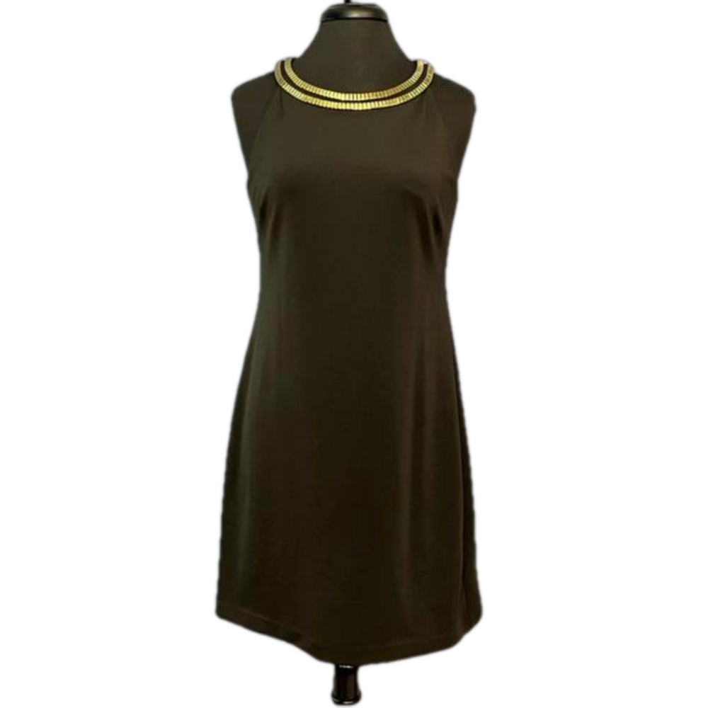 Jessica Simpson Halter Style Black Dress w/ Gold Tone Collar Size 6